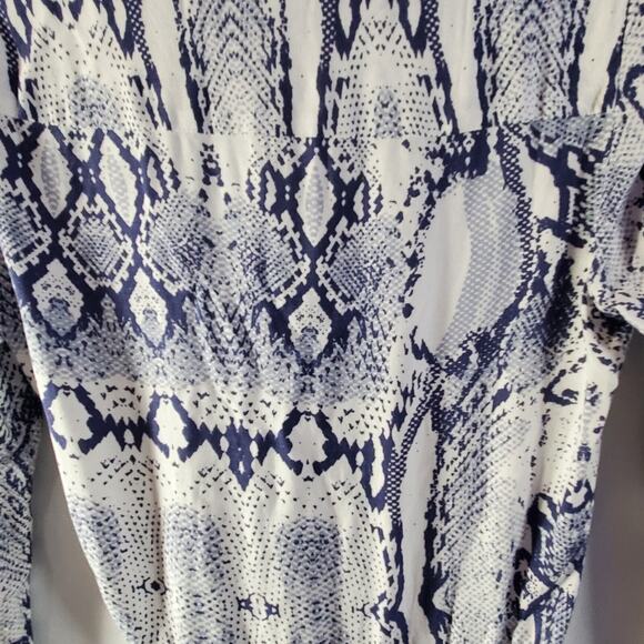 Blue Island Dress Small Snakeskin Print Long Sleeve Ruffle Hem Boho Chic - Picture 8 of 13